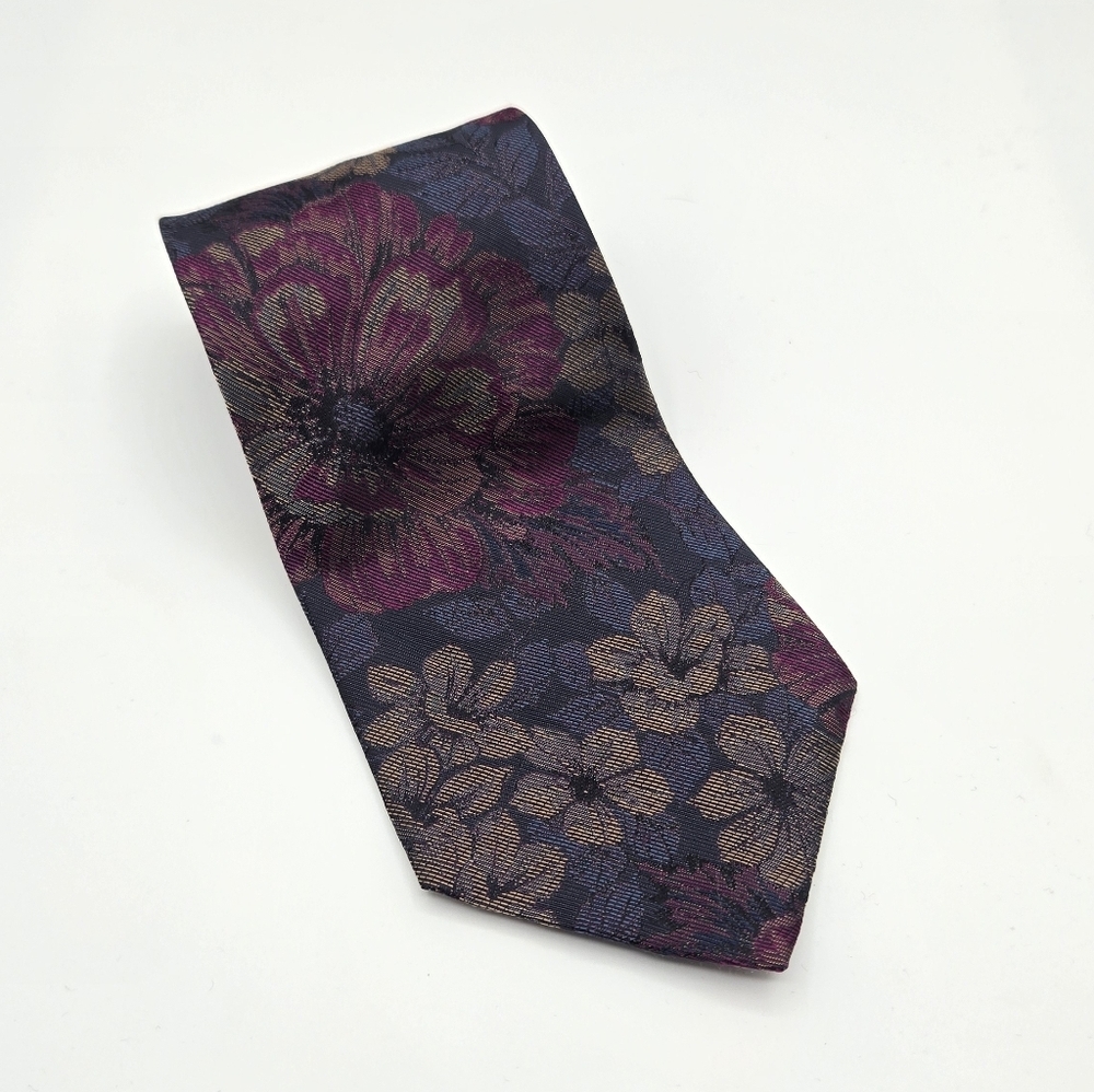 Bugatti | Dark Purple And Navy Floral Silk Tie